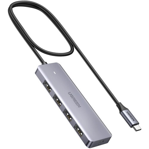 UGREEN USB-Cハブ 4ポート Type-C ハブ USB3.0 拡張 60cmケーブル セルフパワー・バスパワー対応 5Gbps高速データ転送 LEDライト付き 給電用ポート付き USBメモリ/キーボード/マウスなど使用可能 低