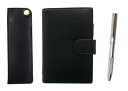 エコB7牛革ミニシステム手帳と横ホックペンケース黒 オール金属2色回転ノッチグリップボールペンセット T23-LS002B-NK01B-2CMM
