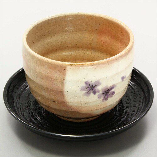 美濃焼 ゆったり碗 (茶托付) 小花 朱 日本製 503-05