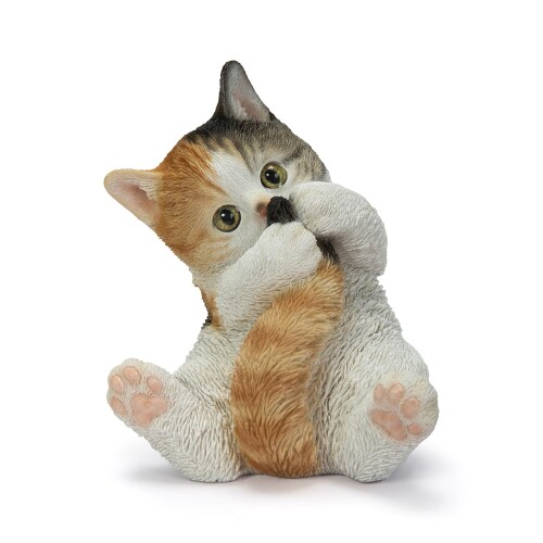 Rakuten - ウービア しっぽで遊ぶ三毛猫 15.5×13.2×17.8cm 人形 フィギュア 置き物 アニマル 動物 ガーデン 装飾 ネコ H23008
