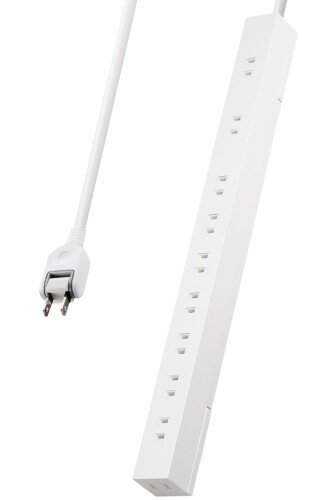 エレコム 電源タップ 10個口 5m 雷ガード ほこりシャッター スイングプラグ ブラック ECT-2650WH 回転収納可能な脚パーツと強力な磁石を特長とする2ピン式のスリムな10個口タップです。脚パーツは展開することで重いACアダプターなどを接続した際もタップが横転しにくくなります。また、強力なネオジム磁石により、スチール製の家具や事務機などにしっかりと吸着できます。 360度回転可能な脚パーツは展開することで、重いACアダプターなどを接続してもタップが横転しにくくなります。 脚パーツには強力なネオジム磁石を備えていて、スチール製の家具や事務機などにしっかりと吸着できます。 脚パーツには直径約10mmの吊り穴を備えていて、フックやネジで壁などに引っ掛けて利用できます。 隣の差込口との間隔は57mmが2カ所、35mmが7カ所あり、プラグの形状に合わせて使用できる設計です。間隔が広い差込口には大きなACアダプターなどでも、互いに干渉せずに差し込めます。 【 仕様 】 ■差込口仕様:2ピン ■差込口個数:10個口 ■差込口間隔:広いところ57mm、狭いところ35mm ■プラグ仕様:2ピン ■ACコード長:約5m ■定格:15A 125V 合計1500Wまで ■極性対応:× ■スイッチ:× ■雷ガード: ■ ■ホコリシャッター: ■ ■抜け止め機能:× ■差込口キャップ:× ■通電表示ランプ:× ■二重構造: ■ ■二重被ふく: ■ ■絶縁キャップ付きプラグ: ■ ■スイングプラグ: ■ ■マグネット: ■ ■吊り穴: ■ ■ブレーカー:× ■ノイズフィルター:× ■モジュラージャック:× ■連動機能:× ■変換アダプター:× ■カラー:ホワイト ■材質:本体:ABS樹脂、プラグ:PVC、差込口:ユリア樹脂 ■外形寸法:幅32mm×奥行418mm×高さ33mm ※本体のみ(突起部を除く) ■質量:約687g ■付属品:取扱説明書 ■使用可能地域:日本国内専用 ■法規:◇PSE(特定電気用品) ■保証期間:1年間 ■その他:横転抑制可動パーツ搭載 【 説明 】 ■回転収納可能な脚パーツでタップの横転を防止。吊り穴と強力な磁石を備えた、2ピン式のスリムな10個口タップです。 ■360度回転可能な脚パーツは展開することで、重いACアダプターなどを接続してもタップが横転しにくくなります。 ■脚パーツには強力なネオジム磁石を備えていて、スチール製の家具や事務機などにしっかりと吸着できます。 ■脚パーツには直径約10mmの吊り穴を備えていて、フックやネジで壁などに引っ掛けて利用できます。 ■隣の差込口との間隔は57mmが2カ所、35mmが7カ所あり、プラグの形状に合わせて使用できる設計です。間隔が広い差込口には大きなACアダプターなどでも、互いに干渉せずに差し込めます。 ■差込口には不使用時にホコリの侵入を防止する「ホコリ防止シャッター」を装備しています。 ■差込口は耐熱性に優れた熱硬化性樹脂を使用した二重構造になっていて、万が一の発熱の際にも融解しにくく、電気火災の防止に有効です。 ■刃受け金具には繰り返しの使用でも変形しにくい0.8mm厚を採用しています。プラグの保持力が低下しにくく、発熱を抑制します。 ■最大12500V(JEC210/212規格に基づく数値)までの誘導雷による雷サージから、接続機器を保護する雷ガード機能を搭載しています。 ■ ※直撃雷や、誘導雷であっても素子の許容値を超える雷サージが発生した場合、接続機器を保護できない場合があります。また、受けた電圧や回数により性能は劣化します。 ■電源コードには一般社団法人日本配線システム工業会規格(JWDS0010)に適合した二重被ふくコードを採用し、断線や被ふく破れによる感電 ■火災の防止に有効です。 ■柔軟で取り回しがしやすい、並行2芯線の平型コードです。 ■狭い場所でも配線しやすい180度スイングプラグを採用しています。 ■プラグには栓刃間に火災の原因となるトラッキング現象防止に有効な熱硬化性樹脂を使用し、感電の危険を抑制する絶縁スリーブを装備しています。 ■自社環境認定基準を1つ以上満たし、『THINK ECOLOGY』マークを表示した製品です。 ■環境保全に取り組み、製品の包装容器におけるプラスチック重量を、社内基準製品より20%以上削減した製品です。 ■環境保全に取り組み、製品の包装容器が紙 ■ダンボール ■ポリ袋のみで構成されている製品です。 商品コード20067514629商品名エレコム 電源タップ 10個口 5m 雷ガード ほこりシャッター スイングプラグ ブラック ECT-2650WH型番ECT-2650WHサイズ5mカラーホワイト※他モールでも併売しているため、タイミングによって在庫切れの可能性がございます。その際は、別途ご連絡させていただきます。※他モールでも併売しているため、タイミングによって在庫切れの可能性がございます。その際は、別途ご連絡させていただきます。