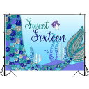 バック紙 背景紙 sweet sixteen sweet16 マーメイド 16歳 壁紙 撮影小道具 写真撮影 スタジオ写真 誕生日 イベント パーティー ウォールペーパー ブルー (12619-12630) ビニール270×180cm