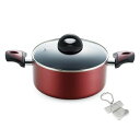 J-kitchens 両手鍋 22cm ガラス蓋付 IH対応 ガス ふっ素樹脂加工 ワインレッド オリジナルタグ付