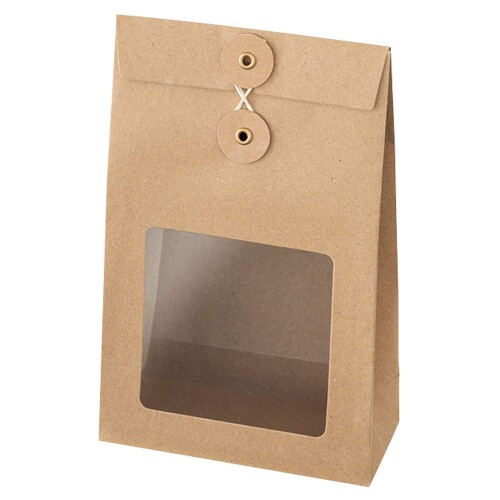ヘッズ 窓付き紙袋 13×21×6cm 茶色 20枚 封筒 玉紐 ギフトバッグ クラフト HEADS M-TH3P