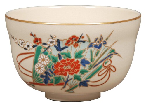 宮地英香(Miyachi Eikou) 抹茶碗 白 サイズ:直径12.4x高さ7.8cm 仁清 緋扇 紙箱入
