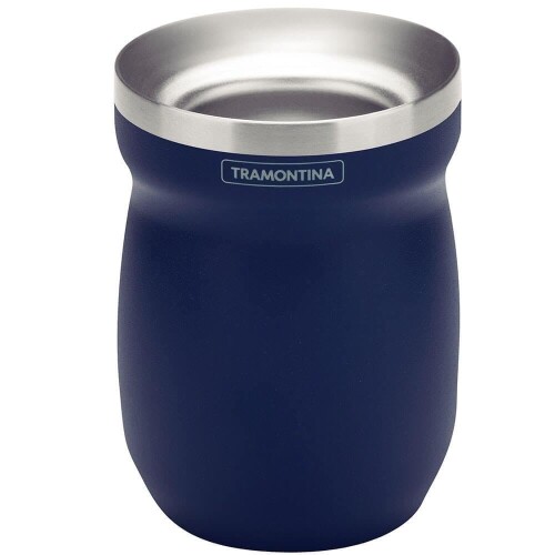 トラモンティーナ マテ茶器 (マテカップ) イレックス 青 ステンレス製 マテ茶 専用カップ 金属 BPAフリー ダブルウォール 熱くならない二層構造 cuia chimarrao 61647/220 TRAMONTINA