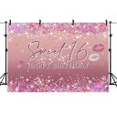 バック紙 背景紙 スウィートシックスティーン sweet sixteen sweet16 キラキラ バナー デコレーション 装飾 壁紙 スタジオ 写真撮影 誕生日 16歳 ピンク (26130-26145) ビニール240x180cm