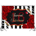 背景紙 バック紙 sweet16 sweet sixteen 誕生日 16歳 壁紙 写真撮影 撮影小道具 スタジオ写真 ストライプ 薔薇 バラ パーティー イベント ウォールペーパー (12597-12618) ビニール250×250cm