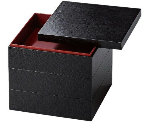 J-kitchens 重箱 日本製 3段 6.5寸 ハイブリッド 紙 黒内朱 冷凍対応 20.2cm x 20.2cm x 18.3cm