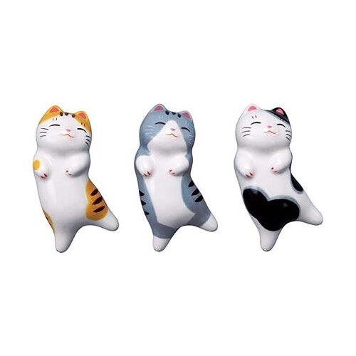 薬師窯 箸置き 3個セツト 猫町 ねこ (あおむけトリオ)