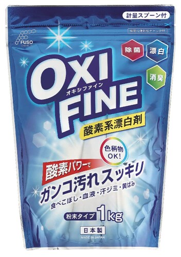 扶桑化学 OXI FINE(オキシファイン)酸素系漂白剤 1kg 日本製 F-233 除菌・漂白・消臭。 [サイズ]約18×8×高さ26cm [使えるもの]洗濯物(衣類)、カーテン、ナイロンのカーペット(ウール・ウール混紡製には使用不可)、食べこぼし、食器の茶渋、タバコのヤニ、血液、浴室の目地、玄関のタイル、植物による汚れ、ペットによる汚れ、ニオイ等 [使えないもの]ウール製品、ウール混紡、ウール製カーペット、ペルシャ製カーペット、畳、シルク、革製品などの水洗いできない素材や、宝石、金属製のアクセサリー類、金属のサビとりには使用できません。 ■除菌 ■漂白 ■消臭。 ■色柄物OK! ■酸素パワーでガンコ汚れスッキリ。食べこぼし ■血液 ■汗ジミ ■黄ばみに。 ■粉末タイプ1kg。 ■お湯(40[度]〜60[度])でご使用いただくと効果的です。(熱湯は使用しないでください) ■計量スプーン付き。 ■保管に便利なチャック付き。 [サイズ]約18×8×高さ26cm [使えるもの]洗濯物(衣類)、カーテン、ナイロンのカーペット(ウール・ウール混紡製には使用不可)、食べこぼし、食器の茶渋、タバコのヤニ、血液、浴室の目地、玄関のタイル、植物による汚れ、ペットによる汚れ、ニオイ等 [使えないもの]ウール製品、ウール混紡、ウール製カーペット、ペルシャ製カーペット、畳、シルク、革製品などの水洗いできない素材や、宝石、金属製のアクセサリー類、金属のサビとりには使用できません。 [素材・材質]過炭酸塩(酸素系)、炭酸塩、水軟化剤、過硫酸塩、粉じん防止剤、界面活性剤(アルファオレフィンスルホン酸ナトリウム) 弱アルカリ性 [生産国]日本 ■必ず使用前に目立たない場所で試し、乾燥させた後に、色落ちがないかをご確認の上ご使用ください。 ■洗濯洗剤以外(アンモニアを含む製品、還元系漂白剤、家庭用洗剤)とは混ぜないでください。 ■溶液を作り置きし、密封した容器に長時間放置しないでください。酸素を出し続け破裂することがあります。また、溶液は有効性がなくなりますので6時間以内に使い切ってください。 商品コード20081642669商品名扶桑化学 OXI FINE(オキシファイン)酸素系漂白剤 1kg 日本製 F-233型番F-233サイズ18&times;8&times;高さ26cmカラーホワイト※他モールでも併売しているため、タイミングによって在庫切れの可能性がございます。その際は、別途ご連絡させていただきます。※他モールでも併売しているため、タイミングによって在庫切れの可能性がございます。その際は、別途ご連絡させていただきます。