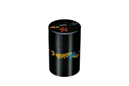 中谷兄弟商会 山中漆器 茶筒（中蓋付）黒 桜吹雪 37-3412