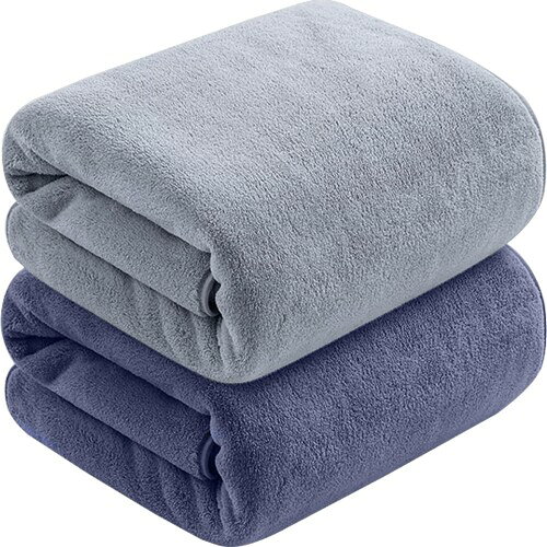 Cozyone バスタオル マイクロファイバー ふわふわ ホテル仕様 大判 60*120cm 2色2枚セット タオル 吸水速乾 肌触り（ブルー+グレー）