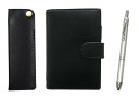 エコB7牛革ミニシステム手帳と横ホックペンケース黒 3メカシルバーセット T23-LS002B-NK01B-3MS