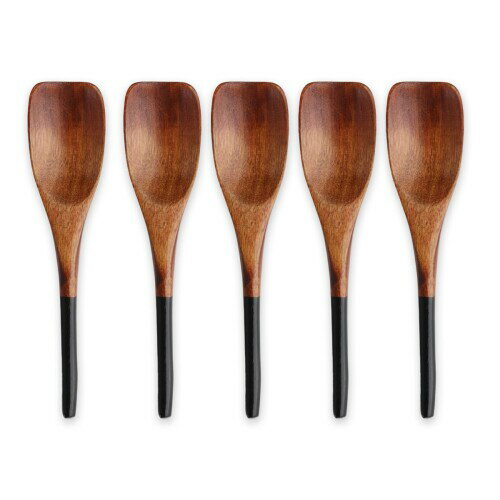 J-kitchens 木製 塗分け デザート スプーン 黒 5本 セット 13x3cm