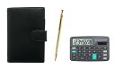 ミニ電卓付 エコB7牛革ミニシステム手帳 黒 Z88全身ゴールド 6角ノック金属シャープペンセット T23-D-LS002B-Z88KS