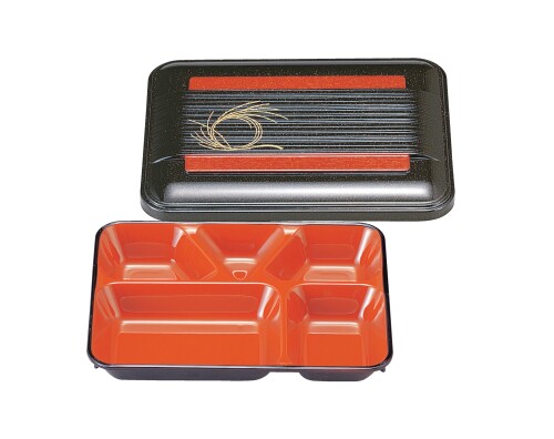 割烹漆器 若泉漆器 耐熱ABS T-183（小）8寸長手副食弁当 柳結び内朱 1-418-1