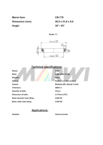 MARWI �إåɥ٥���� CB-778 40.0��51.8��8 36/45��