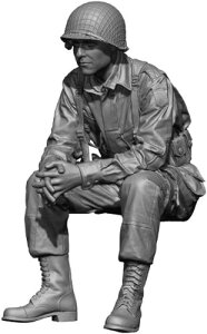エイチスリーモデル 1/48 第二次世界大戦 アメリカ陸軍 腰掛けて小休を取る空挺兵 レジンキット HS48005