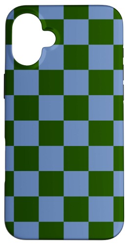 Green and Blue Checkered Trendy Checker Retro Checkerboard スマホケース iPhone 16 Plus 用