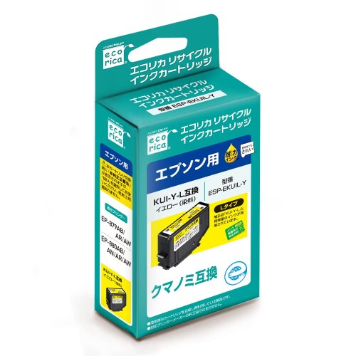 エコリカ エプソン クマノミ KUI-Y-L対応リサイクルインク 大容量 イエロー/染料 EP-879 880 残量表示対応 mannishboy-24557672 マニッシュボーイ パッケージ画像