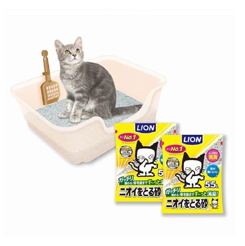 ライオン 猫トイレ ニオイをとる砂 獣医師開猫トイレ + ニオイをとる砂 無香料 5.5L×2袋セット 消臭力が高い鉱物系 子猫から 成猫 シニア猫 大型猫まで 小さめ、大きめサイズにも LION PET