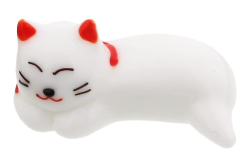 京佑 箸置き 手づくり硝子 おはしおき にゃんこ 白 箱入り 約2×4×2cm