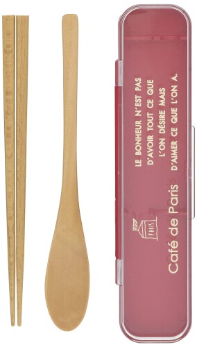 正和 弁当用 木製 スプーン 箸 セット Caf? de Paris 18cm レッド 48-79255-1