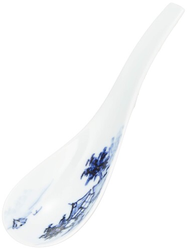 有田焼 原重製陶所 「 究極の レンゲ 」 ラーメン用 染付山水 直径約16cm れんげスプーン 蓮華 陶器 食洗機対応 日本製 R2069