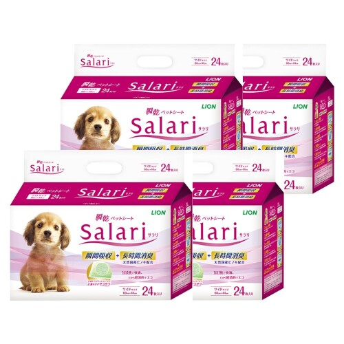 ライオン サラリ Salari 瞬乾ペットシート ワイド 24枚入りx4個 ケース販売 LIONPET 本体サイズ (幅X奥行X高さ) :19×15.5×32cm 本体重量:1.395kg 原産国:日本 商品紹介 立体ドライメッシュシートで足ヌレもフチモレもせず、表面はサラサラ。天然ヒノキの消臭力で、お部屋の空気はいつも快適。パステルグリーンのシートでオシッコ跡が目立ちません。ウンチもとりやすいサラサラシートで、清潔感を保てます。オシッコをしっかり吸収するから、取り替える手間が省け、ゴミの量も少なくて済みます。 原材料 ■成分 表面材:ポリエチレンメッシュシート 吸収材:綿状パルプ、吸収紙、高分子吸収材 防水材:ポリエチレンフィルム 結合材:ホットメルト粘着材 消臭材:ひのき 商品コード20063910773商品名ライオン サラリ Salari 瞬乾ペットシート ワイド 24枚入りx4個 ケース販売 LIONPET型番4903351004412サイズワイド 24枚入りx4個カラーワイド※他モールでも併売しているため、タイミングによって在庫切れの可能性がございます。その際は、別途ご連絡させていただきます。※他モールでも併売しているため、タイミングによって在庫切れの可能性がございます。その際は、別途ご連絡させていただきます。