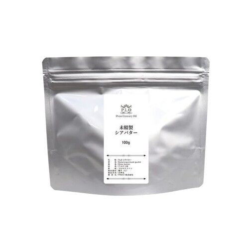 PROST 未精製シアバター 100g 手作りコスメ・クリームなどの材料に! 【商品説明】 ■シアバターとは西アフリカから中央アフリカに生息するシアの木の種子から抽出した天然油脂です。 ■成分は主にステアリン酸、オレイン酸でリノール酸、パルチミン酸などの脂肪酸も含まれており、これらの成分は人の皮脂によく似た　 　成分ですので、肌への馴染みがよく、しっかりと保湿をしてくれます。 ■人の体温と近い36[度]前後で溶けるので手のひらで温めながらお使いいただけます。 【特徴】 学名:Butyrospermum parkii 英名:Shea butter 科名:アカテツ科 感触:人肌とほぼ同じ温度で溶け、肌になじむ 浸透力:非常に優れている 産地:ブルキナファソ 香りの特徴:低臭、かすかにナッティーな香り 抽出部位:種子 油製造方法:煮沸による純化 商品コード20076424773商品名PROST 未精製シアバター 100gカラー黄色※他モールでも併売しているため、タイミングによって在庫切れの可能性がございます。その際は、別途ご連絡させていただきます。※他モールでも併売しているため、タイミングによって在庫切れの可能性がございます。その際は、別途ご連絡させていただきます。