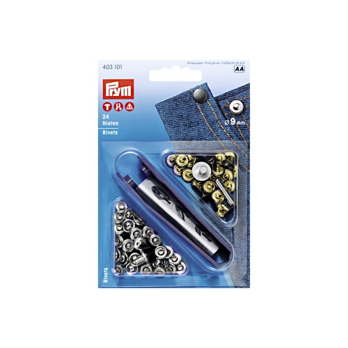 プリム(Prym) リベット Nieten キット付 9mm 24組入 ニッケル/オールドアイアン 403101