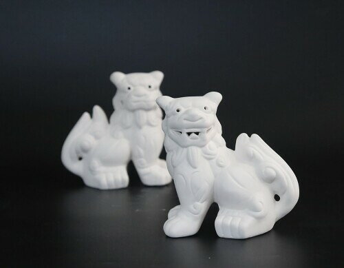 素焼の絵付け素体(製作体験)シーサーAセット 阿吽 1セット 全長12cm 陶器 ペア 絵付け 体験 無地 教材 縁起物 置物 DIY [3]