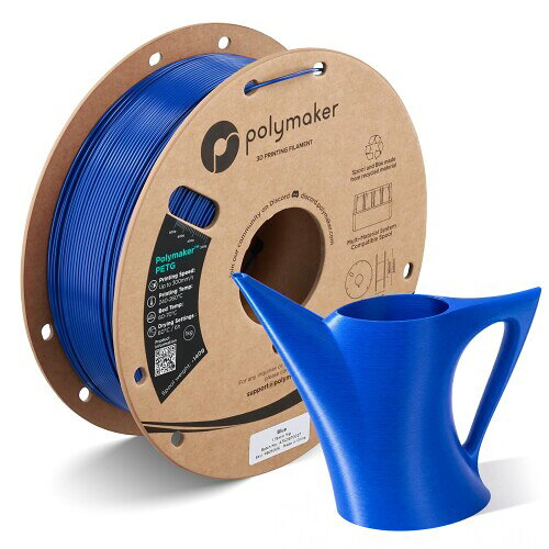 ポリメーカー(Polymaker)3Dプリンタ—用フィラメント Polymaker PETG 1.75mm径 1kg 旧PolyLite PETG 1.75mm径 1kg巻 ブルー 色:Blue 素材:PETG フィラメント径:1.75 mm(±0.05 mm) フィラメント重量:1 kg スプール径:20 cm / スプール穴径:5.5 cm / スプール厚:6 cm Polymaker PETGは、3Dプリンター用素材として既に人気を博しており、幅広く利用されている商品です。 Polymaker PETGは、硬くて強いPLAと、丈夫で耐衝撃性のあるABSのちょうど中間に位置する素材で、 安定したプリントが可能な為、Polymakerシリーズの中で一番コストパフォーマンスが高いフィラメントです。 特に、Polymaker PETG(transparent)は、透明なものをプリントできるという利点もあるため、日常的に使用し、 透明性を出したいものをプリントする際に適したオールラウンド素材です。 Polymaker PETGは、バランスの取れた機械的性質とプリントしやすさが共存した大変扱いやすい高品質PETGフィラメント (造形材料) です。 推奨プリント条件設定: ■ノズル温度: 230-240 [度] ■造形テーブル温度: 70-80 [度] ■プリント速度: 30-50 mm/s ■冷却ファン: 低速またはOFF その他の情報: ■軟化温度: ガラス転移温度 = 81 [度]、ビカット軟化温度 = 84 [度] ■フィラメントは乾燥剤入りの真空パック (再密封可) に入っていますので、開封後はフィラメントの吸湿を防ぐため密封して保管してください。 2022年12月より、リールを廃棄しやすく、環境にやさしい紙製のものに変えました。 商品コード20082120079商品名ポリメーカー(Polymaker)3Dプリンタ—用フィラメント Polymaker PETG 1.75mm径 1kg 旧PolyLite PETG 1.75mm径 1kg巻 ブルー型番PB05006サイズ1kg (2.2 lb)カラーブルー※他モールでも併売しているため、タイミングによって在庫切れの可能性がございます。その際は、別途ご連絡させていただきます。※他モールでも併売しているため、タイミングによって在庫切れの可能性がございます。その際は、別途ご連絡させていただきます。