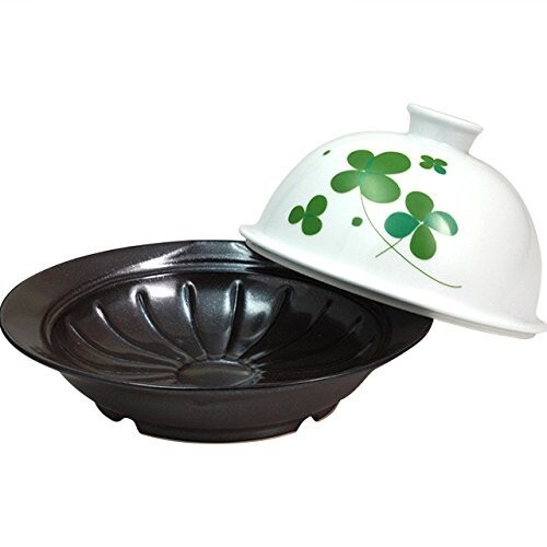 レンジ 簡単 料理 : 有田焼 クローバー(太白) メタボ蒸すクック Japanese Microwave cooker plate with lid Porcelain/Size(cm) 17.9x19.5x4.3, Φ15.5x8.5/No:746966