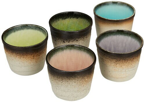 うつわ魯庵 美濃焼 山作窯 「 カラフル五彩」 食器セット そば猪口 小鉢 カップ コップ 約240ml 5個セット 5色 茶 黒 黄緑 青 日本製 520-1003