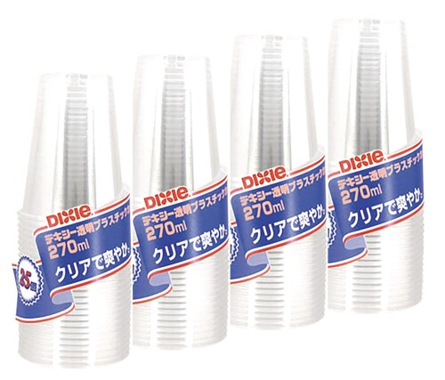 日本デキシー エコノウェア 使い捨て プラスチックカップ 透明 クリアカップ 270ml 25個入×4個セット 約7.8×7.8×9.3cm 日本製