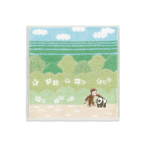 おさるのジョージ(Curious George) パンダ タオルハンカチ グリーン 小さめ リボー...