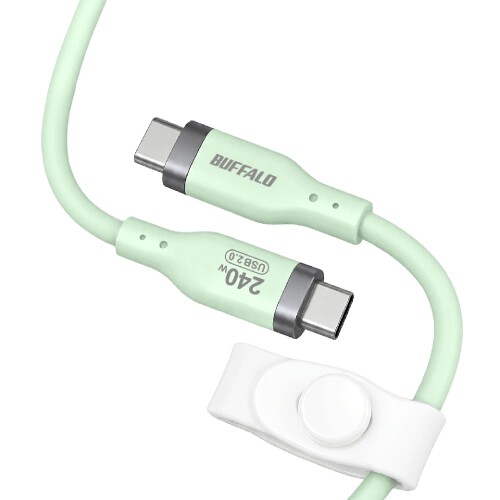 バッファロー USB C to C ケーブル 1m ミントグリーン PD 240W 急速充電 シリコン 高耐久 BSU2CCY2410GR/N