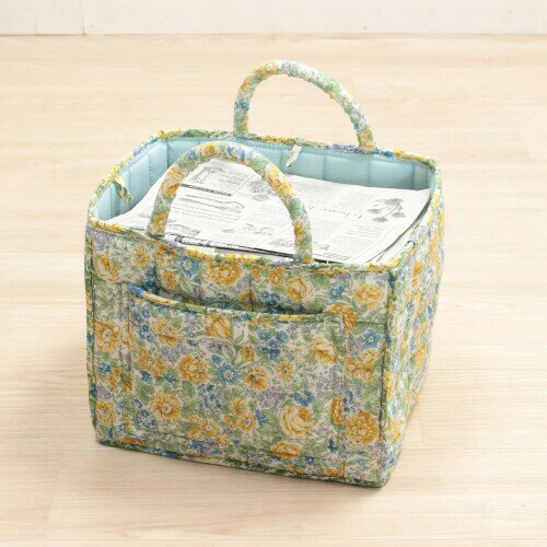 プリントキルト ソフトバスケット 約31×26×25cm (パープル) バスケット 花柄 インテリア収納 収納ケース おしゃれ 小物入れ 大容量 新聞ストッカー おむつ入れ おもちゃ入れ (ブルー)