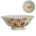 J-kitchens 勲山窯 茶碗 浅い ちゃわん 径14x5.5cm 波佐見焼 日本製 野花 レッド