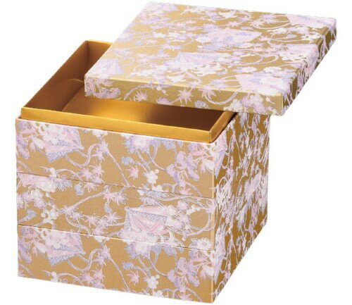 J-kitchens 重箱 3段 8.5寸 友禅和 紙 お重箱 金舞扇 25.5cm x 25.5cm x 18cm 日本製