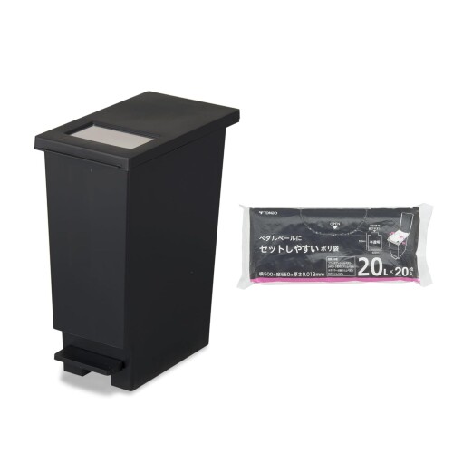 Rakuten - 新輝合成 トンボ ユニード ゴミ箱 20リットル 蓋を開けずにごみを捨てられる プッシュタイプ 軽いペダルでサッと開く ブラック ふた付き 幅20×奥行35.5×高さ45cm 20S ペダルペールにセット