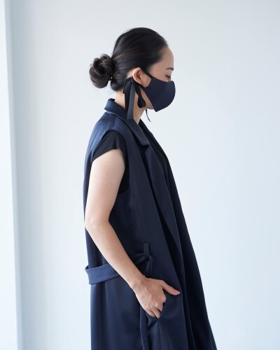 ミツフジ リボンマスク ネイビー/ブラック 日本製 おしゃれ フォーマル オーガニック 高島ちぢみ 肌に優しい 耳が痛くなりにくい 小顔美鼻 UVカット 大人 mannishboy-24152368 マニッシュボーイ サンプル画像3