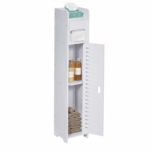 VECELO トイレ収納 トイレラック スリム 幅15.5X奥行15.5X高さ80cm 扉付き 組立簡単 ペーパーペーパー収納 省スペース 小物置き 隙間 コンパクト 木製 キッチン 洗面用品 洗面所 浴室 玄関 キ
