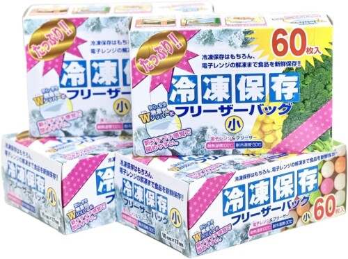 大日産業 たっぷり冷凍保存フリーザーバッグ小 240枚 (60枚×4箱) 16cm×17cm Wジッパー 透明 新鮮保存 大容量