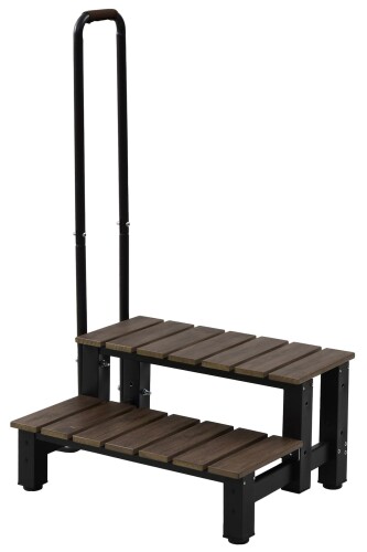 ガーデンマスター(Gardenmaster) 取っ手付き踏み台2段 幅64.6(取っ手を含む81cm)×奥行51×高さ118cm アルミ縁台 天板ポリスチレン 玄関台 バルコニー ベランダ デッキ 縁台 段差解消 介護 フラワ