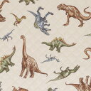 KIYOHARA キルティング 生地 ダイナソーパーク 106cm巾×50cmカット オフホワイト レッスンバッグのレシピ付き MOW152-50(3)