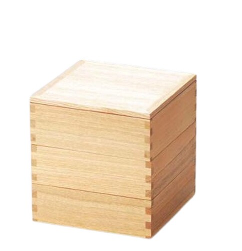 J-kitchens 御節重箱 日本製 木製 白木塗タモ50三段重 内朱 （1組) 15.1cm 御節用