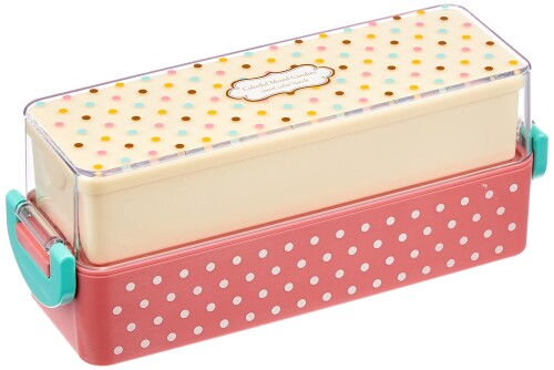 ナカノ 2段 弁当箱 ピンク 約縦19.1×横6.2×高さ7.7cm ミックスキャンディー スクエア ランチボックス